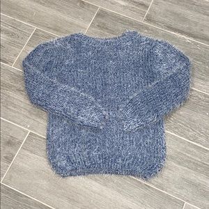 Blue and White Fuzzy Knitted Sweater